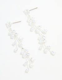 Silver Cubic Zirconia Fan-Shaped Drop Earrings - link has visual effect only