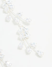 Silver Cubic Zirconia Fan-Shaped Drop Earrings - link has visual effect only