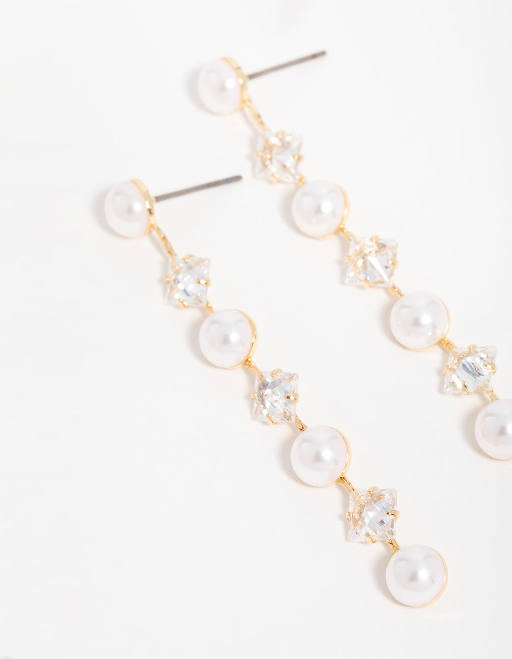 Gold Cubic Zirconia Pearl Alternating Drop Earrings