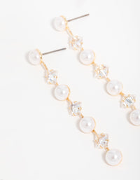 Gold Cubic Zirconia Pearl Alternating Drop Earrings - link has visual effect only
