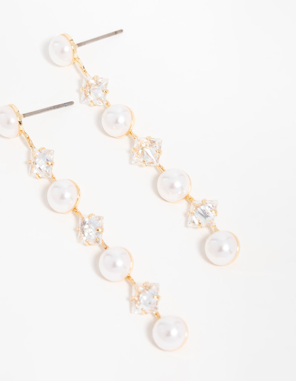 Gold Cubic Zirconia Pearl Alternating Drop Earrings
