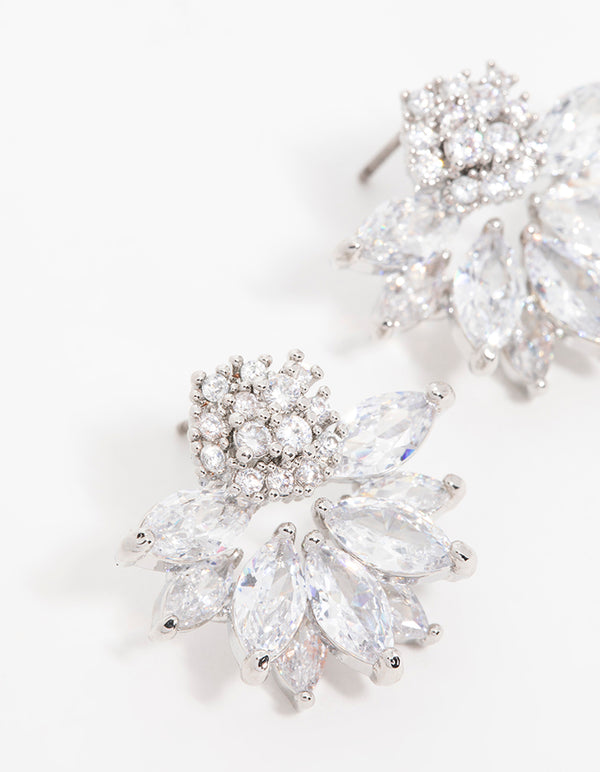 Silver Cubic Zirconia Lotus Flower Stud Earrings