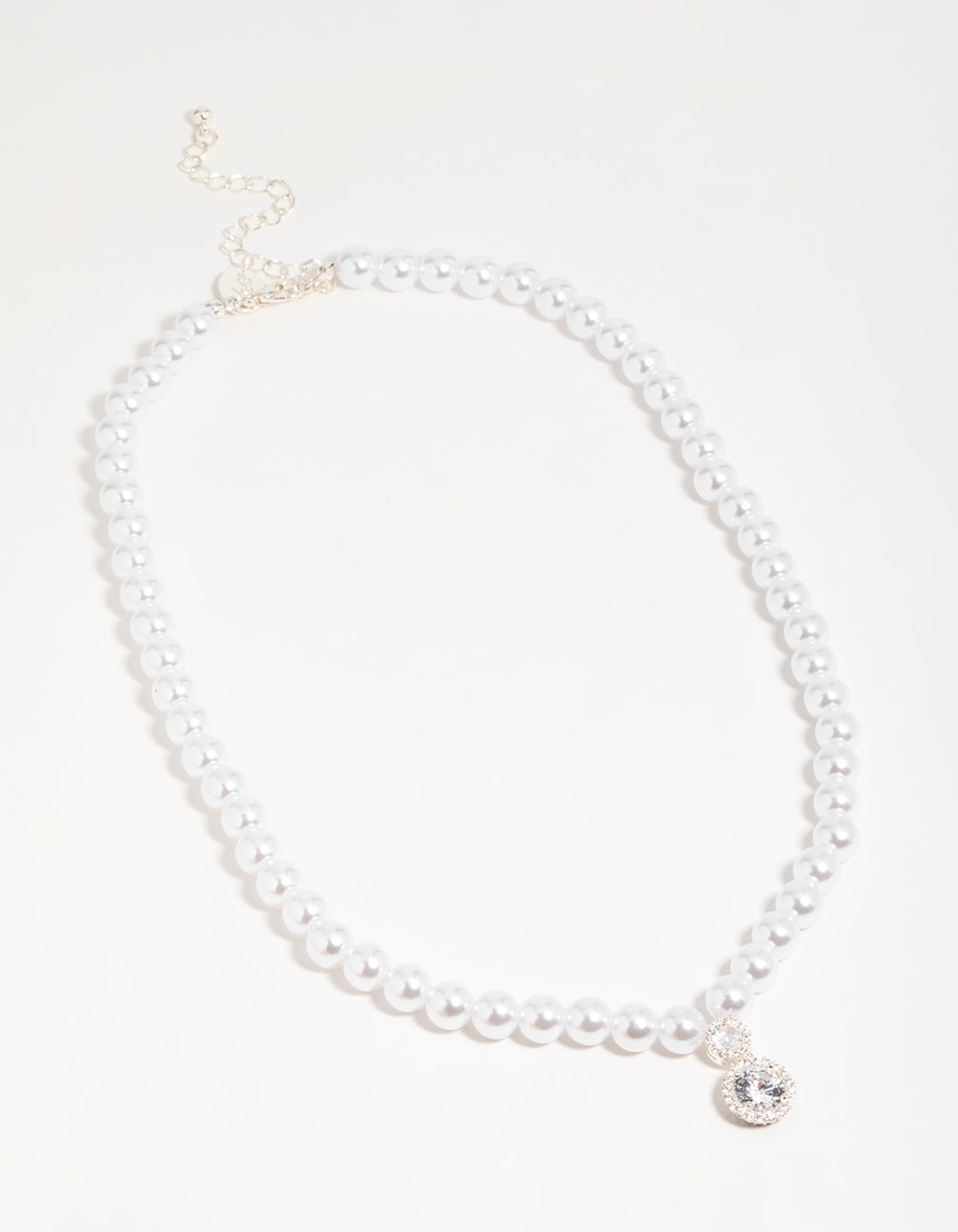 Silver Cubic Zirconia Pearl Short Pendant Necklace
