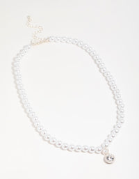Silver Cubic Zirconia Pearl Short Pendant Necklace - link has visual effect only