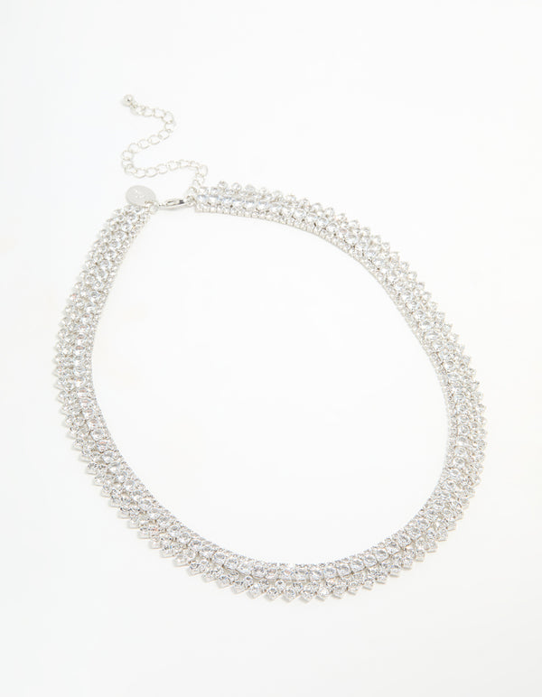 Silver Cubic Zirconia Short Layered Necklace