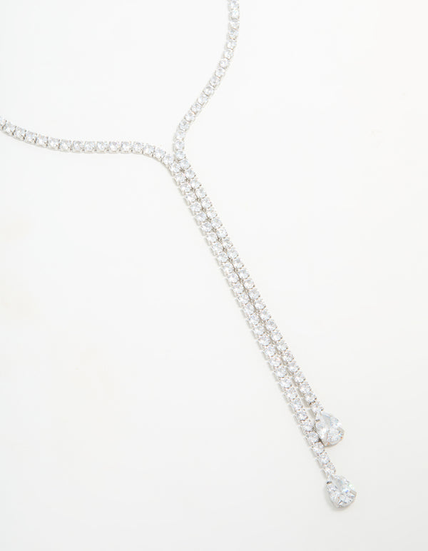 Silver Cubic Zirconia Split Y-Necklace