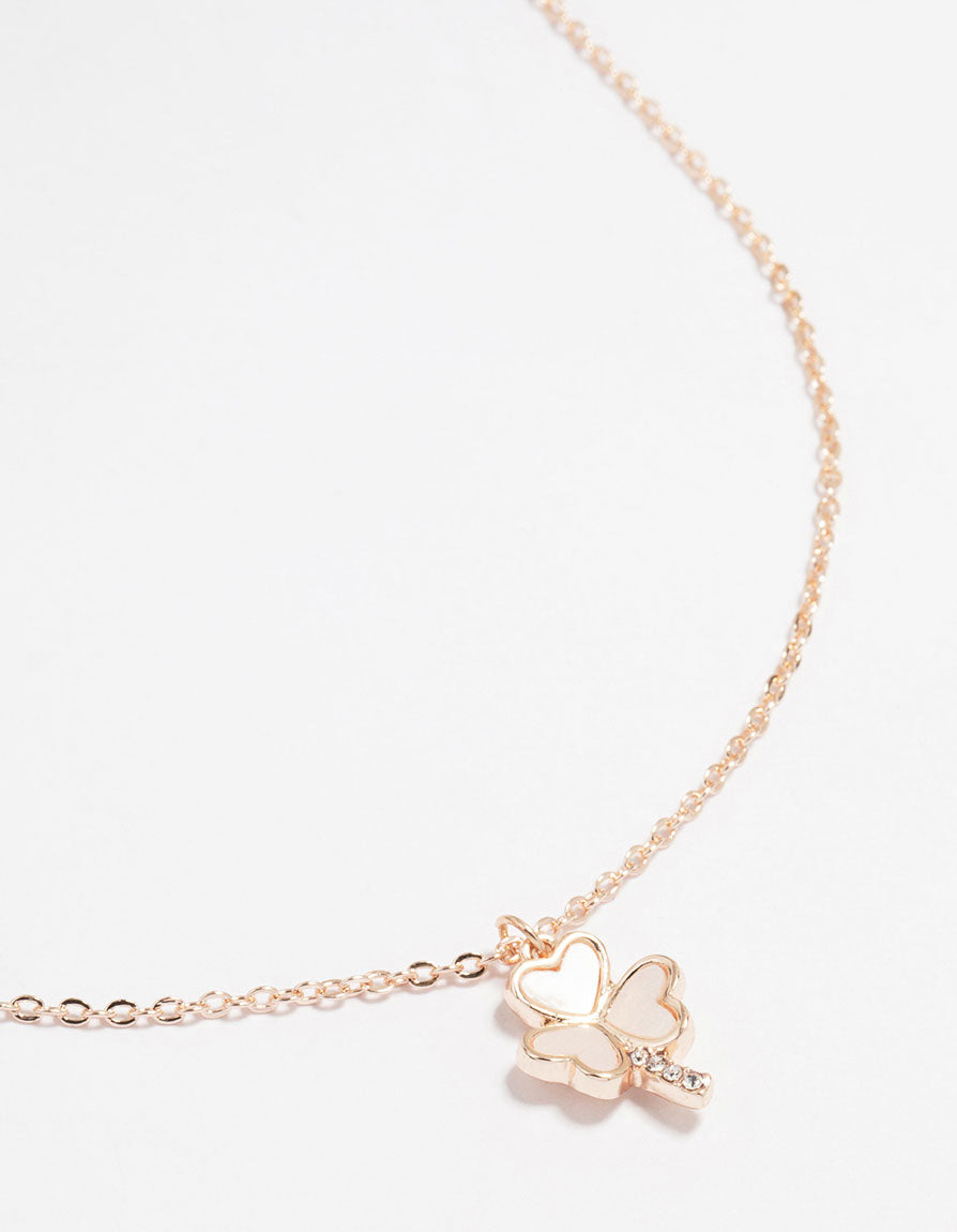 Rose Gold Plated Cubic Zirconia Clover Pendant Necklace