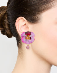 Gold Pink Coated Metal Diamante Flower Drop Earrings - link has visual effect only