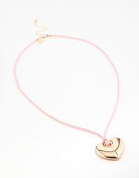 Gold Puffy Heart Pendant Pink Cord Necklace - link has visual effect only
