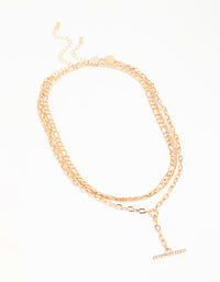 Gold Diamante T-Bar Layered Necklace - link has visual effect only