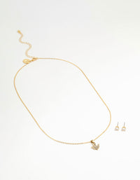 Gold Plated Dove Pendant Necklace & Stud Earrings Set - link has visual effect only