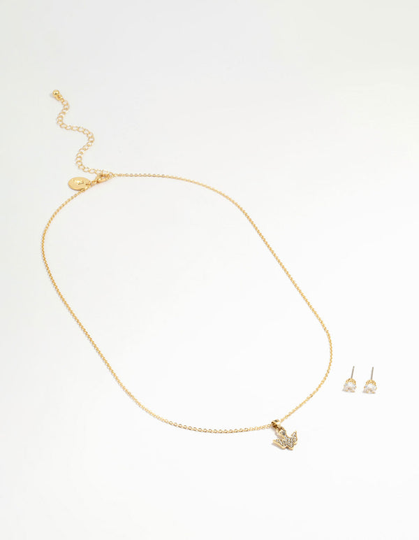 Gold Plated Dove Pendant Necklace & Stud Earrings Set