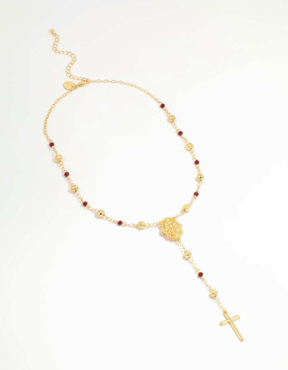 Gold Plated Rose Beaded Locket Cross Y-Necklace