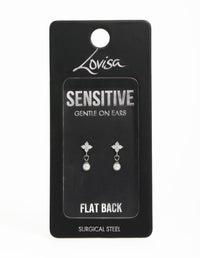 Surgical Steel Pearl Cubic Zirconia Flower Flat Back Earrings - link has visual effect only