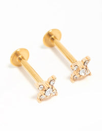 Gold Plated Surgical Steel Diamante Clover Flat Back Earrings - link has visual effect only