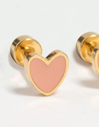 Kids Gold Plated Surgical Steel Heart Flat Back Earrings - link has visual effect only