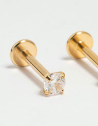 Kids Gold Plated Surgical Steel Cubic Zirconia Flat Back Earrings - link has visual effect only