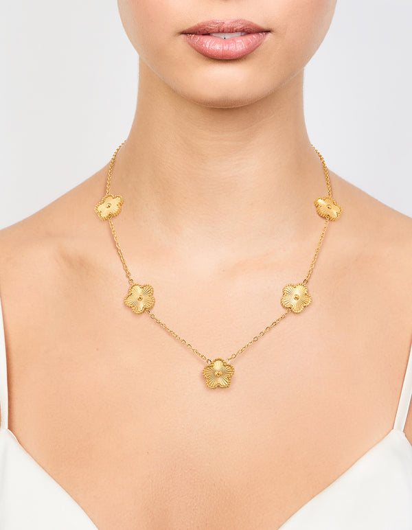 Waterproof Gold Plated Stainless Steel Flower Pendant Necklace