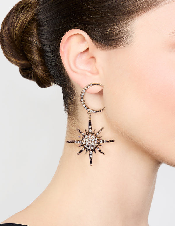 Antique Gold Diamante Celestial Large Drop Earrings