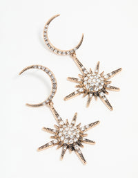 Antique Gold Diamante Celestial Large Drop Earrings - link has visual effect only