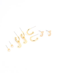 Gold Plated Cubic Zirconia Letter J Stud & Hoop Earrings 4-Pack - link has visual effect only