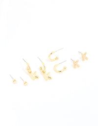 Gold Plated Cubic Zirconia Letter K Stud & Hoop Earrings 4-Pack - link has visual effect only