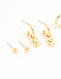 Gold Plated Cubic Zirconia Letter S Stud & Hoop Earrings 4-Pack - link has visual effect only