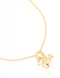 Gold Plated Bubble M & Heart Charm Necklace - link has visual effect only