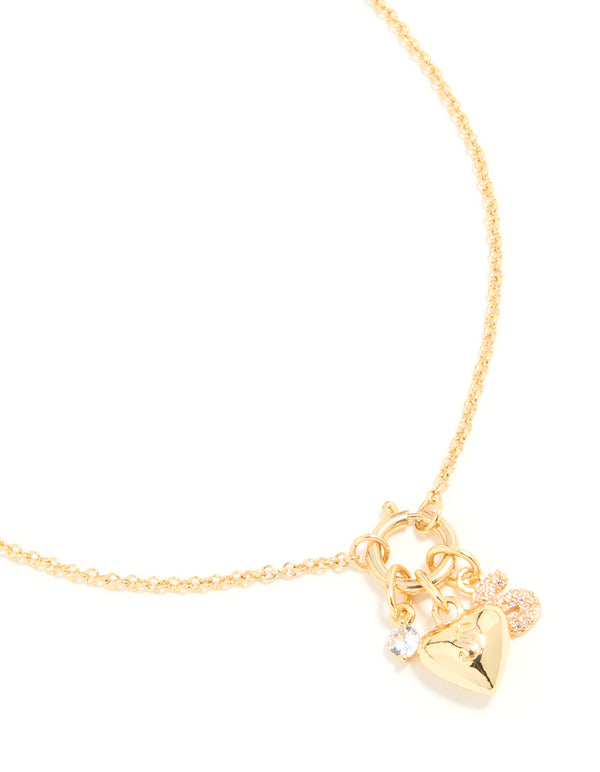 Gold Plated Bubble S & Heart Charm Necklace