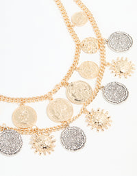 Gold Mixed Metal Coin Layered Necklace - link has visual effect only