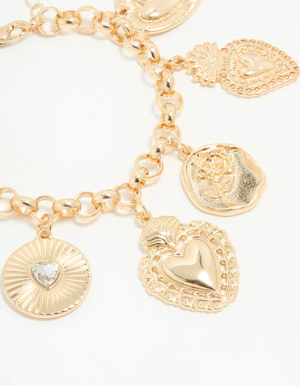 Gold Holy Heart Charm Bracelet