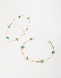 Gold Green Stone & Pearl Hoop Earrings - link has visual effect only