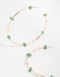 Gold Green Stone & Pearl Hoop Earrings - link has visual effect only