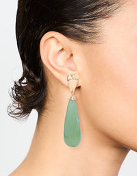 Gold Green Teardrop Drop Earrings - link has visual effect only