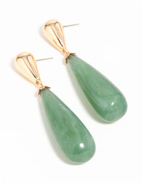 Gold Green Teardrop Drop Earrings - link has visual effect only