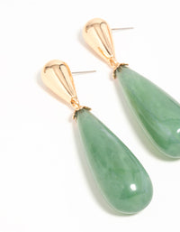 Gold Green Teardrop Drop Earrings - link has visual effect only