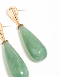 Gold Green Teardrop Drop Earrings - link has visual effect only