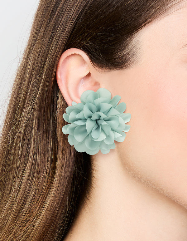 Green Fabric Floral Drop Earrings