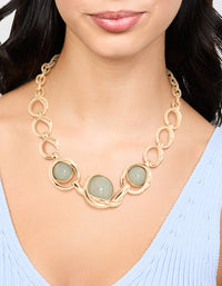 Gold Green Stones Circle Necklace - link has visual effect only