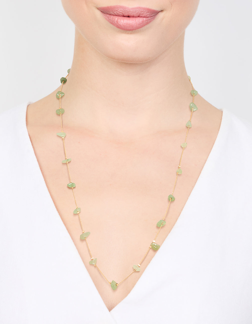Gold Green Semi Precious Stone Chip Necklace