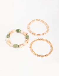 Gold & Green Beaded Stretch Bracelets 3-Pack - link has visual effect only