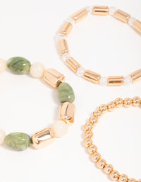 Gold & Green Beaded Stretch Bracelets 3-Pack - link has visual effect only