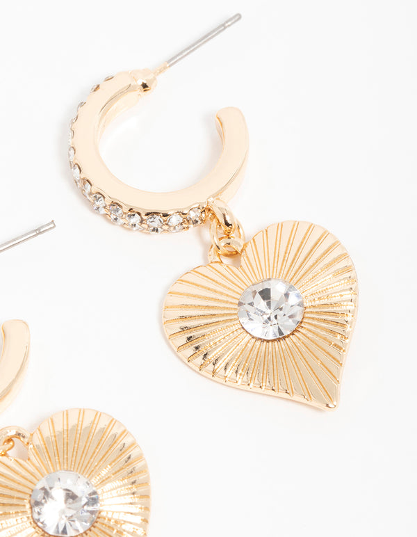 Gold Diamante Heart Hoop Earrings