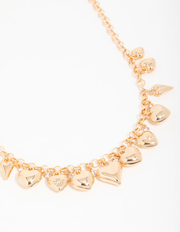 Gold Diamante Heart Charm Necklace