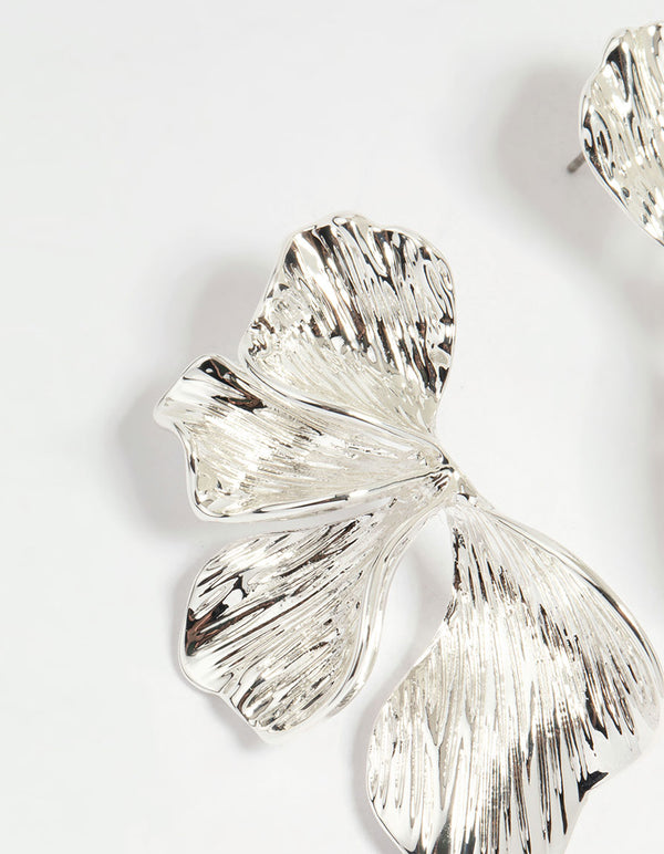 Silver Plated Organic Petal Stud Earrings