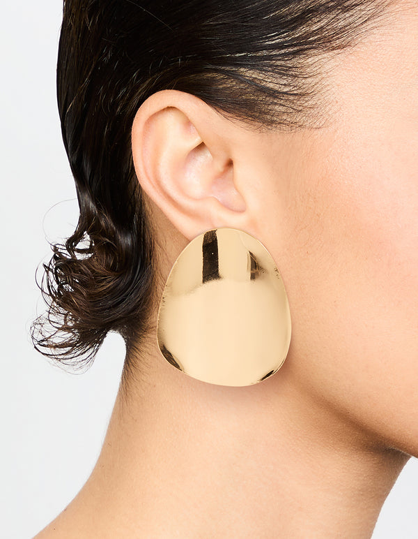 Gold Plated Oversized Disc Statement Stud Earrings