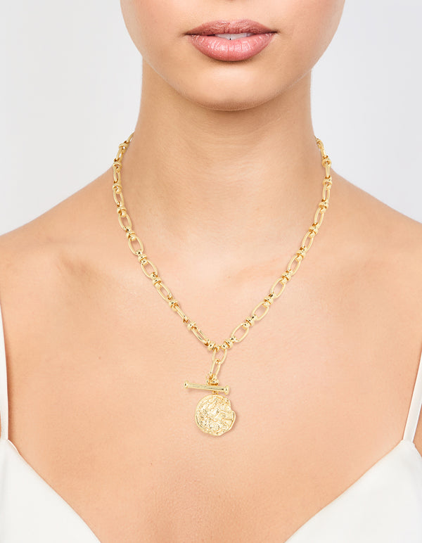 Gold Plated Coin Pendant T&O Necklace