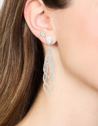 Silver Diamante Pearl Triangular Layered Earrings 2-Pack - link has visual effect only