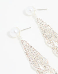 Silver Diamante Pearl Triangular Layered Earrings 2-Pack - link has visual effect only