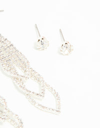 Silver Diamante Pearl Triangular Layered Earrings 2-Pack - link has visual effect only